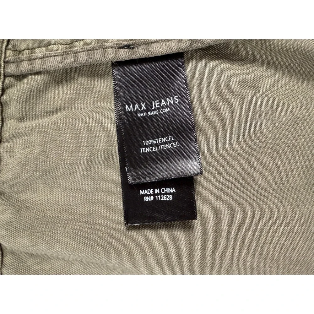 Max Jeans Olive Green‎ Tencel Utility Vest Draped Open Front Drawstring Women L